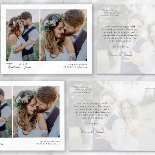 Minimalist 3 Photo Calligraphy Wedding Thank You Postcard