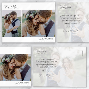 Minimalist 3 Photo Calligraphy Wedding Thank You  Postcard