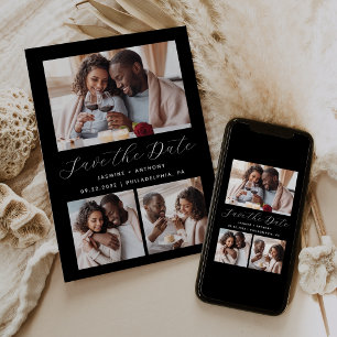 Minimalist 3-Photo Collage Black and White Save The Date
