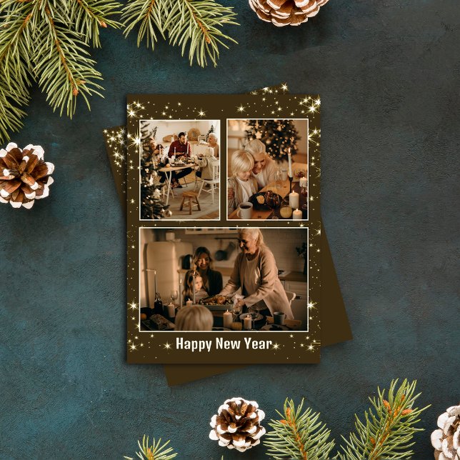 Minimalist 3 photo collage Christmas Holiday Card (Creator Uploaded)