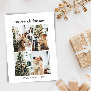 Minimalist 3 Photo Collage Merry Christmas Holiday Card