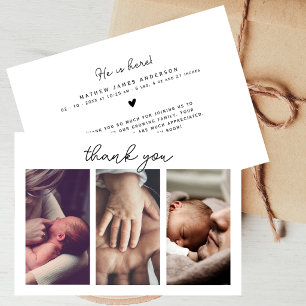 Minimalist 3 Photo Collage Thank You Baby Shower Card