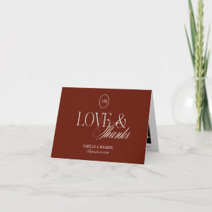 Minimalist 3 Photo Deep Terracotta Folded Wedding Thank You Card