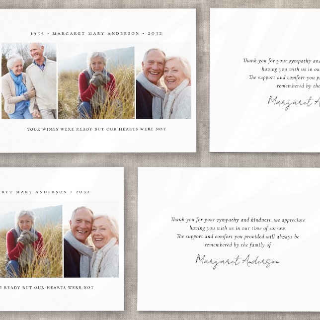 Minimalist 3 Photo Funeral Sympathy  Thank You Card (Creator Uploaded)