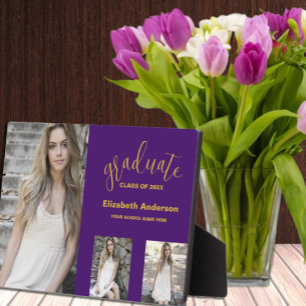 Minimalist 3 Photo Graduation Announcement Plaque