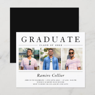 Minimalist 3 Photo Graduation Celebration Card
