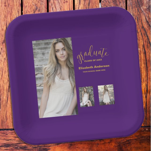 Minimalist 3 Photo Graduation Paper Plate (Creator Uploaded)