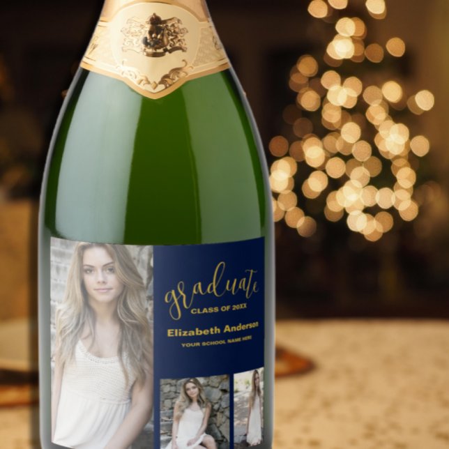 Minimalist 3 Photo Graduation Sparkling Wine Label (Creator Uploaded)