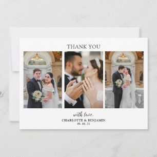 Minimalist 3 Photo Script Wedding Thank You Card