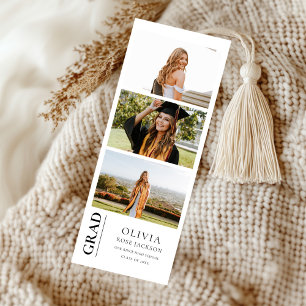 Minimalist 3 Photo Strip Graduation Announcement