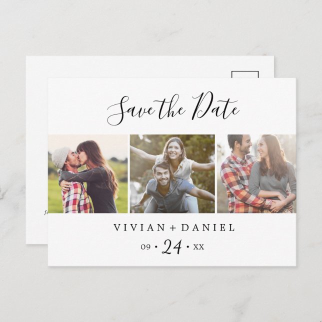 Minimalist 3 Photo Template Save the Date (Front/Back)