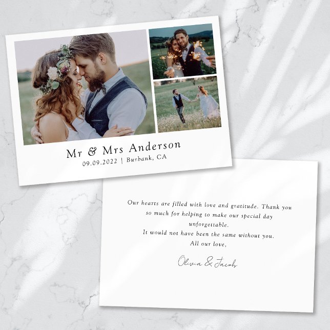 Minimalist 3 Photo Wedding Thank You Card (Creator Uploaded)