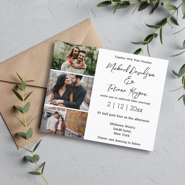 minimalist 3 photos collage wedding invitation (Creator Uploaded)