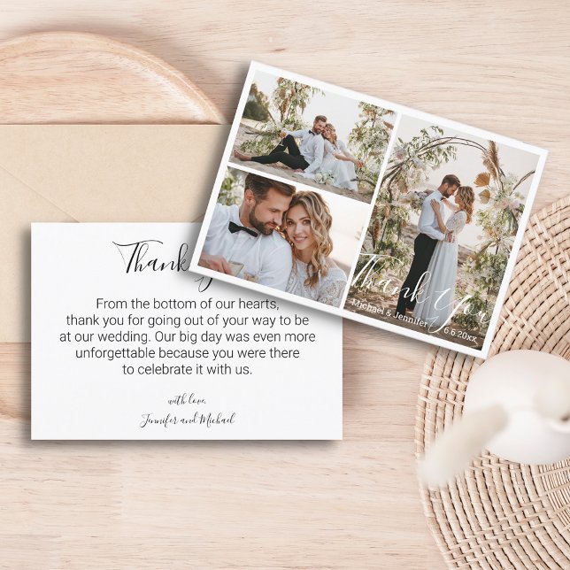 minimalist 3 photos collage wedding thank you card (Creator Uploaded)