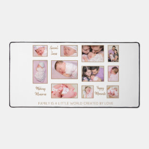 Minimalist 3 Photos Family Names White Desk Mat