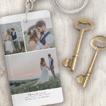 Minimalist 3 Pictures Wedding Photo Keepsake Key Ring<br><div class="desc">Enjoy your favorite wedding photos wherever you are</div>