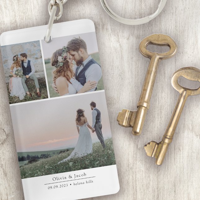 Minimalist 3 Pictures Wedding Photo Keepsake Key Ring (Creator Uploaded)