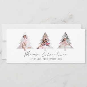Minimalist 3 Tree Shape Photos Merry Christmas Holiday Card