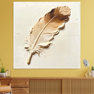 Minimalist 3D Oil Beige Brown Feather Texture Canvas Print