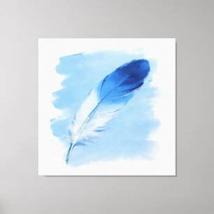Minimalist 3D Oil Coastal Blue Paint Stroke Feathe Canvas Print