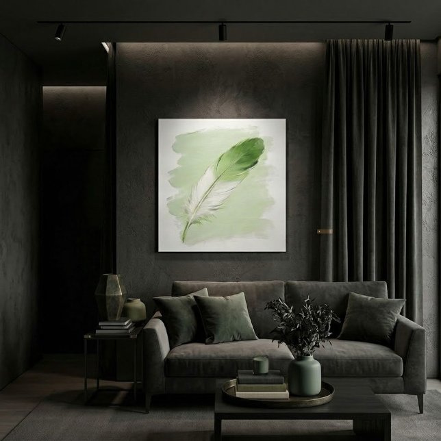 Minimalist 3D Oil Green Paint Stroke Feather Canvas Print (Creator Uploaded)