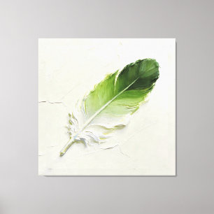 Minimalist 3D Oil Sage Green Feather Elegant Canvas Print
