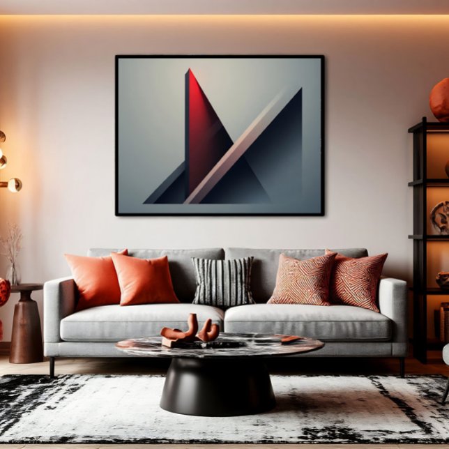 Minimalist 3D Red and Grey Geometric Abstract Canvas Print (Creator Uploaded)