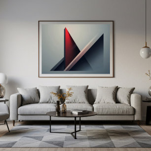Minimalist 3D Red and Grey Geometric Abstract Poster