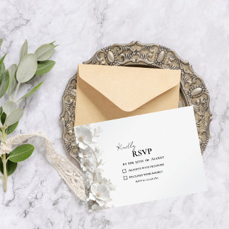 Minimalist 3D White Floral Elegant Luxury Wedding RSVP Card