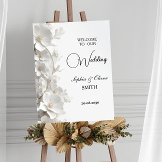 Minimalist 3D White Floral  Wedding Welcome Sign 