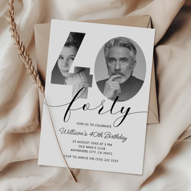 Minimalist 40th Birthday Forty Photo Invitation (Creator Uploaded)