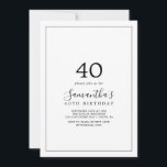 Minimalist 40th Birthday Invitation<br><div class="desc">This minimalist 40th birthday invitation is perfect for a simple birthday party. The modern romantic design features classic black and white typography paired with a rustic yet elegant calligraphy with vintage hand lettered style. Customisable in any colour. Keep the design simple and elegant, as is, or personalise it by adding...</div>