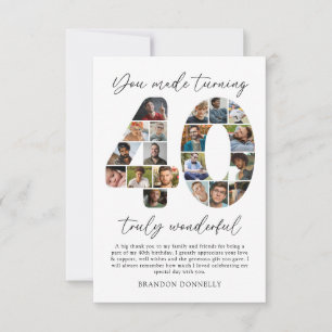 Minimalist 40th Birthday Photo Thank You Card