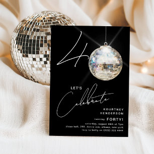 Minimalist 40th Disco Ball Birthday Party Invitation