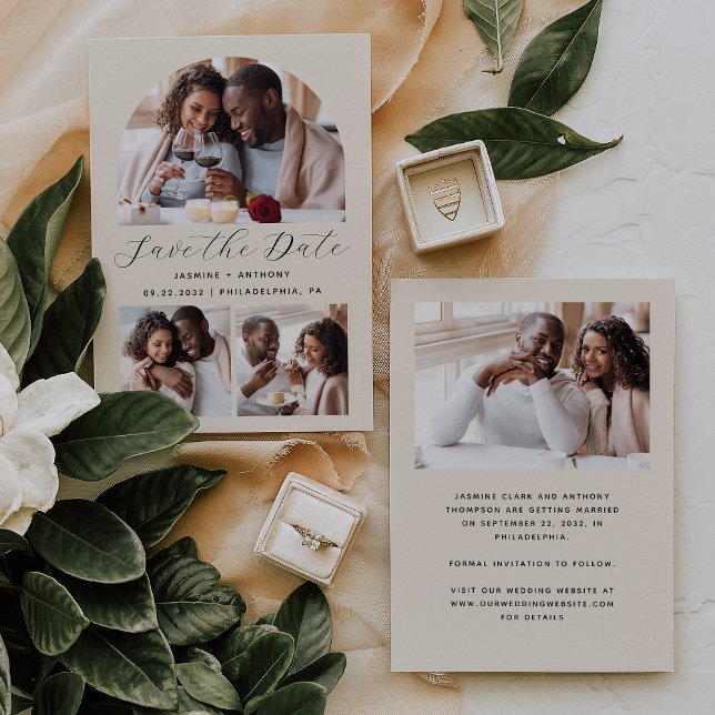 Minimalist 4-Photo Arch Beige Save The Date (Creator Uploaded)