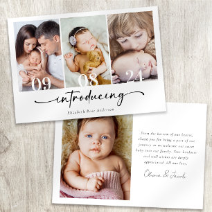 Minimalist 4 Photo Calligraphy New Baby Thank You Card