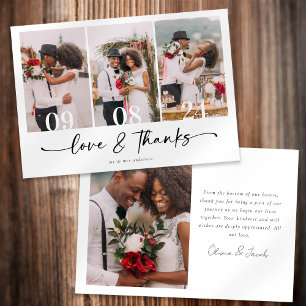 Minimalist 4 Photo Calligraphy Wedding Thank You Card