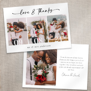 Minimalist 4 Photo Calligraphy Wedding Thank You Card