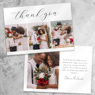Minimalist 4 Photo Calligraphy Wedding  Thank You Card