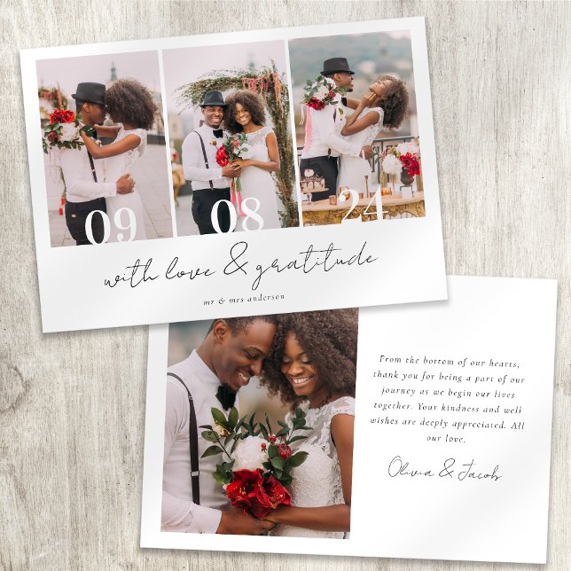 Minimalist 4 Photo Calligraphy Wedding  Thank You Card (Creator Uploaded)