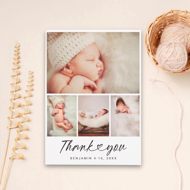 Minimalist 4 Photo Collage Baby Shower Thank You Postcard (Creator Uploaded)