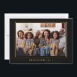 Minimalist 4 photo collage gold black Christmas Holiday Card<br><div class="desc">Modern simple minimal elegant black and gold 4 custom family photos "Merry and Joyful together" script (overlay text template) holiday card.                       Easy to personalise with your pictures,  text,  family name,  and your wishes on both sides!</div>