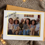 Minimalist 4 photo collage gold script Christmas<br><div class="desc">Modern simple minimal elegant white and real gold foil 4 custom family photos "Merry and Joyful together" script (overlay text template) holiday card. Easy to personalise with your pictures, text, family name, and your wishes on both sides! Please note that the foil colour can be changed - there are 3...</div>