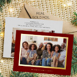 Minimalist 4 photo collage gold script Christmas<br><div class="desc">Modern simple minimal elegant dark red and real gold foil 4 custom family photos "Merry and Joyful together" script (overlay text template) holiday card. Easy to personalise with your pictures, text, family name, and your wishes on both sides! Please note that the foil colour can be changed - there are...</div>