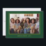 Minimalist 4 photo collage green gold Christmas Holiday Card<br><div class="desc">Modern simple minimal elegant green and gold 4 custom family photos "Merry and Joyful together" script (overlay text template) holiday card.                       Easy to personalise with your pictures,  text,  family name,  and your wishes on both sides!</div>