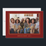 Minimalist 4 photo collage red gold Christmas Holiday Card<br><div class="desc">Modern simple minimal elegant dark red and gold 4 custom family photos "Merry and Joyful together" script (overlay text template) holiday card.                       Easy to personalise with your pictures,  text,  family name,  and your wishes on both sides!</div>