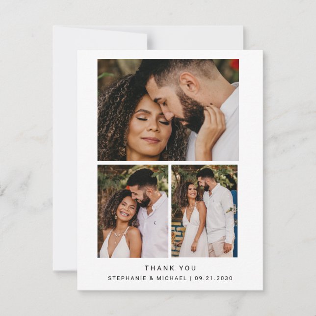 Minimalist 4 Photo Modern Script Wedding Thank You Card (Front)
