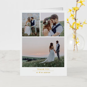 Minimalist 4 Photo Wedding Thank You Foil Greeting Card