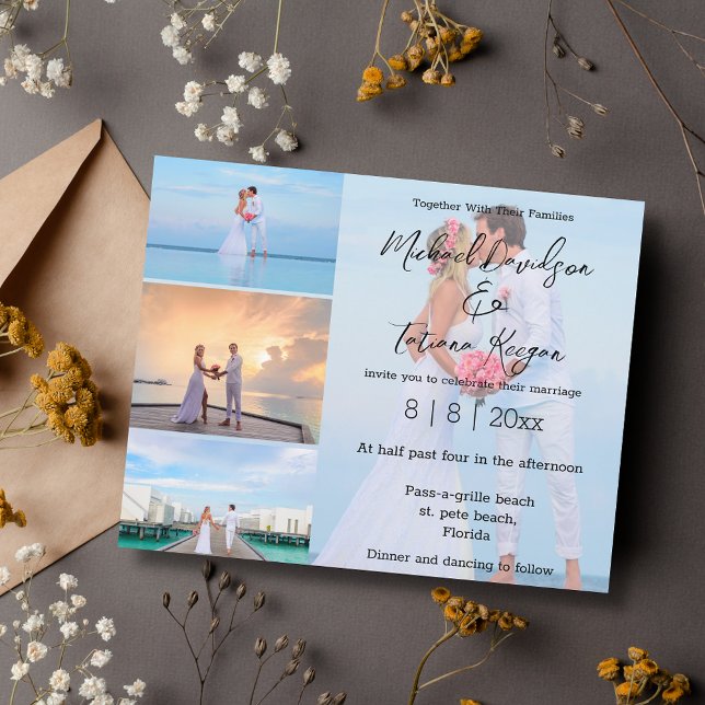 minimalist 4 photos collage wedding invitation (Creator Uploaded)