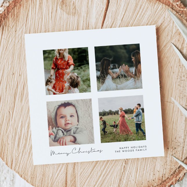 Minimalist 4 photos Square Merry Christmas Holiday Card (Creator Uploaded)